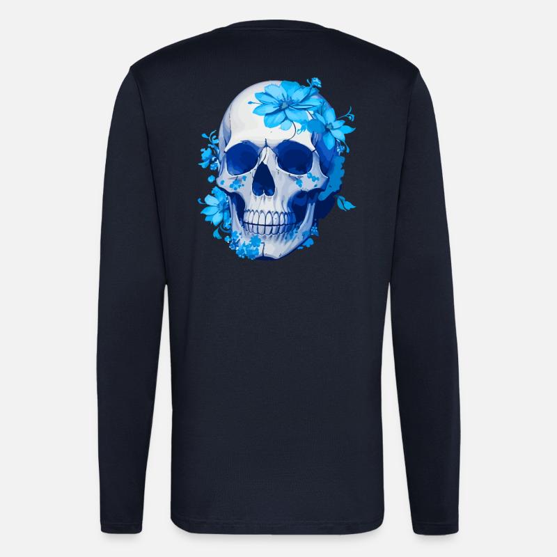 Intense Blue Floral Skull - Longsleeve - made by SPREAD  - DARK NAVY
