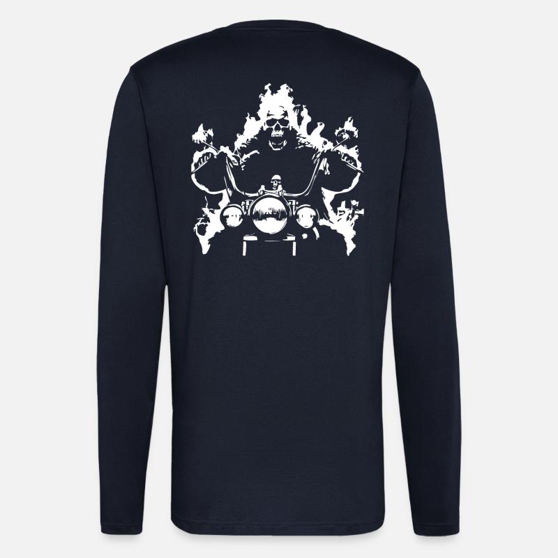 Skull Biker Flame Moto - Manches longues bio décontracté fabriqué en UE - DARK NAVY