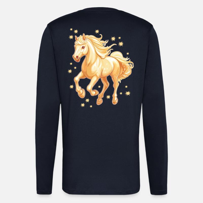 Cheval avec des étoiles - Manches longues bio décontracté fabriqué en UE - DARK NAVY