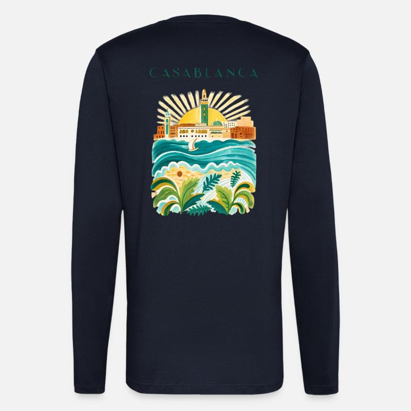Illustration de l’Idylle côtier de Casablanca - Manches longues bio décontracté fabriqué en UE - DARK NAVY