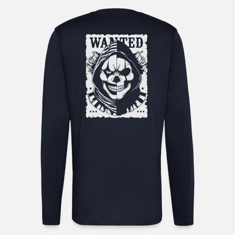 Wanted Skull Pullover Hoodie Poster - Manches longues bio décontracté fabriqué en UE - DARK NAVY