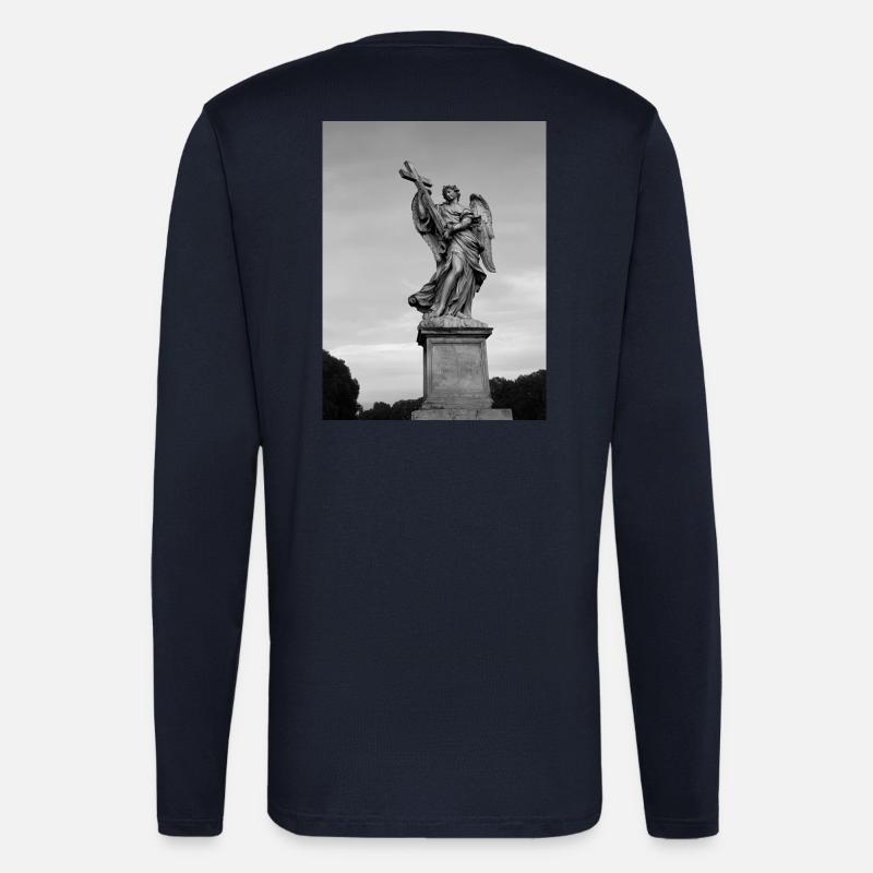 Engelstatue mit Kreuz in Grau - Langarmshirt - made by SPREAD  - DARK NAVY
