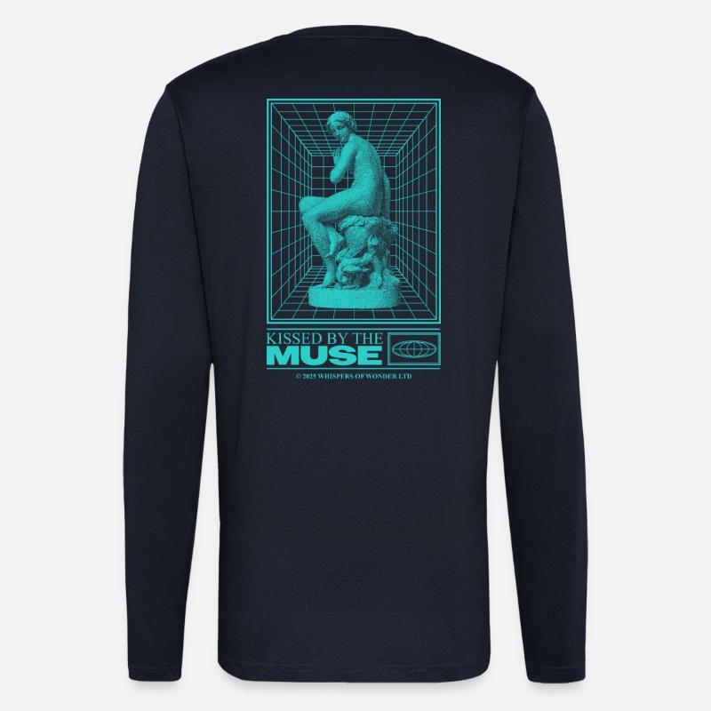Neon statue in cyberspace - Longsleeve - made by SPREAD  - DARK NAVY