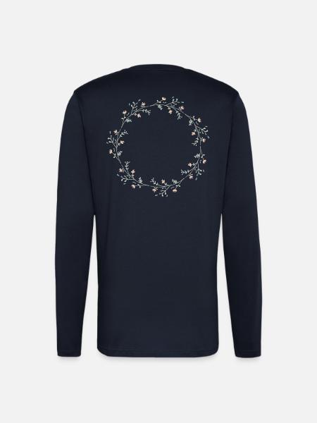 Fleurs - Manches longues bio décontracté fabriqué en UE - DARK NAVY