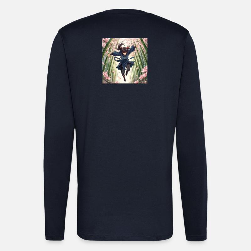 Bambusheldin im Kirschblütenpfad - Langarmshirt - made by SPREAD  - DARK NAVY