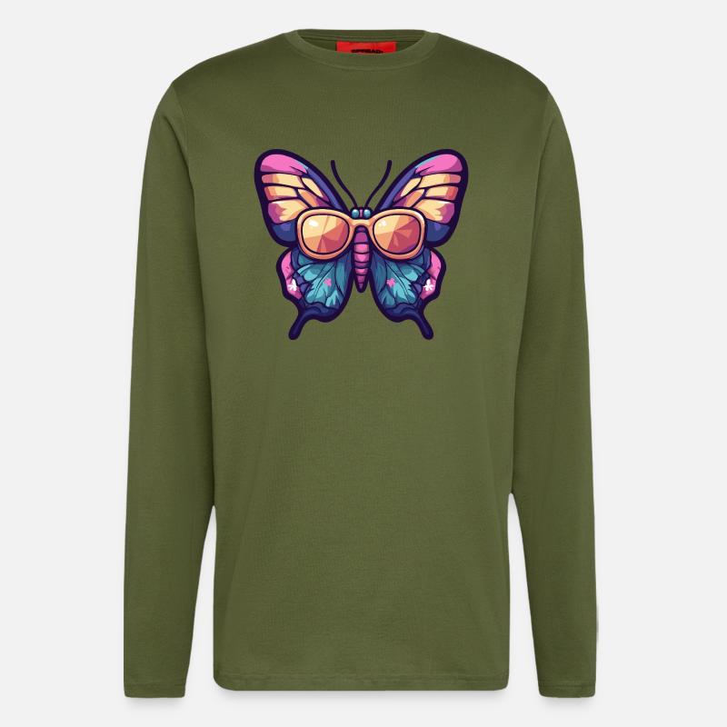 Schmetterling Comic Urlaub - Langarmshirt - made by SPREAD  - MOSS GREEN