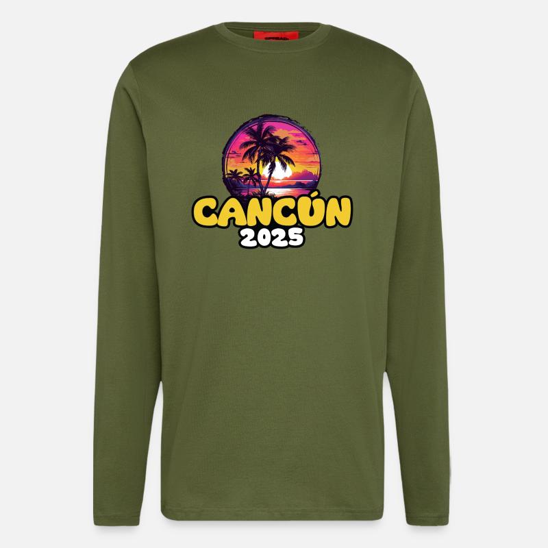 Cancun 2025 Palmen Bunt - Langarmshirt - made by SPREAD  - MOSS GREEN