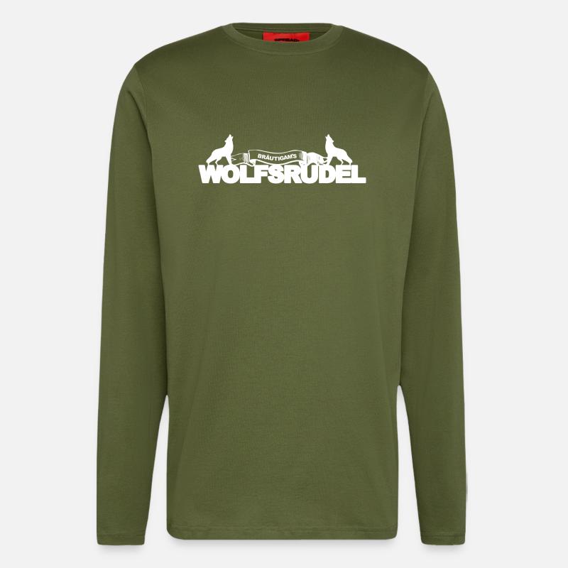 Wolfsrudel Bräutigam Junggesellenabschied Geschenk - Langarmshirt - made by SPREAD - MOSS GREEN