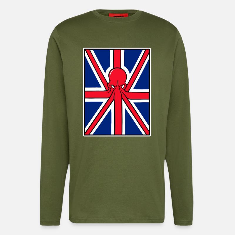 Red Octopus Union Jack Flag - Longsleeve - made by SPREAD  - MOSS GREEN