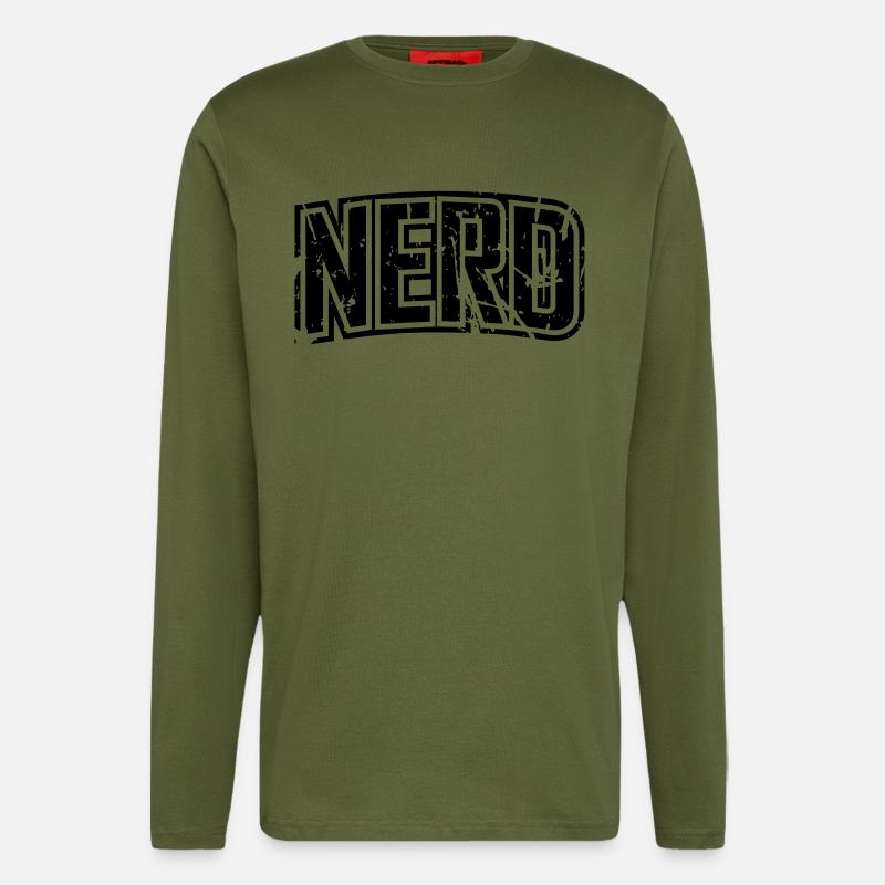 lettrage en détresse cru Nerd - Manches longues bio décontracté fabriqué en UE - MOSS GREEN