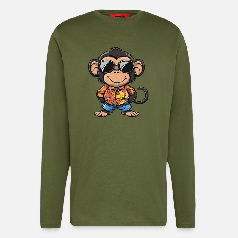 Affe Comic Urlaub - Langarmshirt - made by SPREAD  - MOSS GREEN