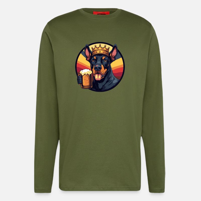 Dobermann Hund Bier - Langarmshirt - made by SPREAD  - MOSS GREEN