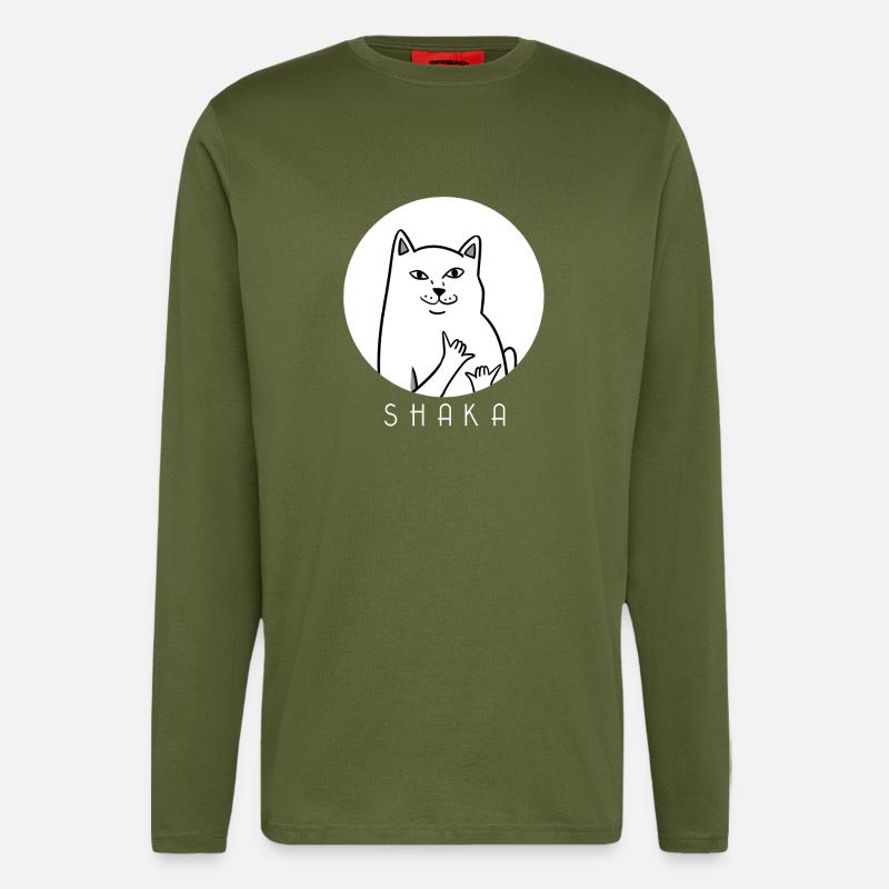 MEME CAT - Shaka - chat - chaton - Manches longues bio décontracté fabriqué en UE - MOSS GREEN