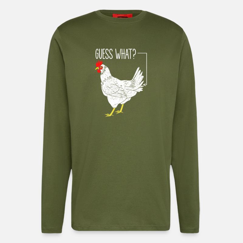 Guess What?? Chicken Hühner Spaß - Langarmshirt - made by SPREAD  - MOSS GREEN