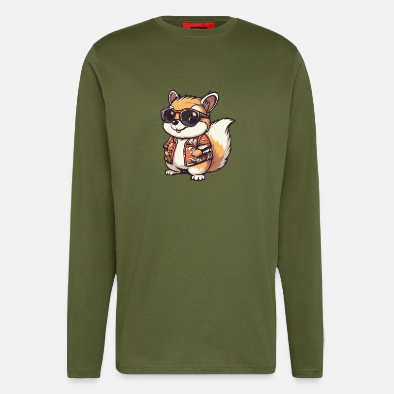 Eichhörnchen Comic Urlaub - Langarmshirt - made by SPREAD - MOSS GREEN