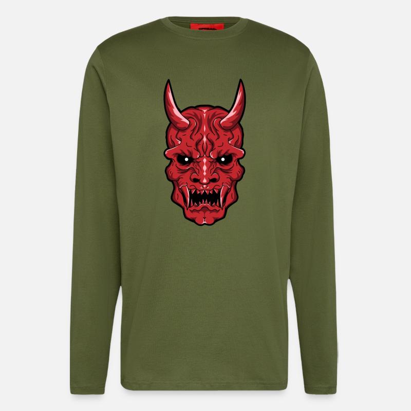 Epic Oni Demon Skull - Rouge - Manches longues bio décontracté fabriqué en UE - MOSS GREEN