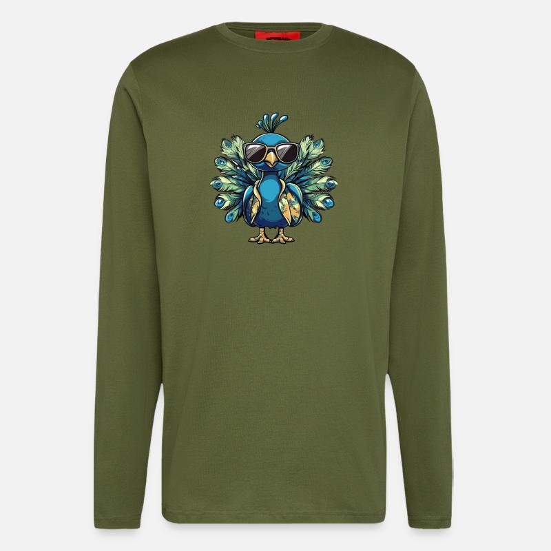 Pfau Vogel Comic Urlaub - Langarmshirt - made by SPREAD  - MOSS GREEN