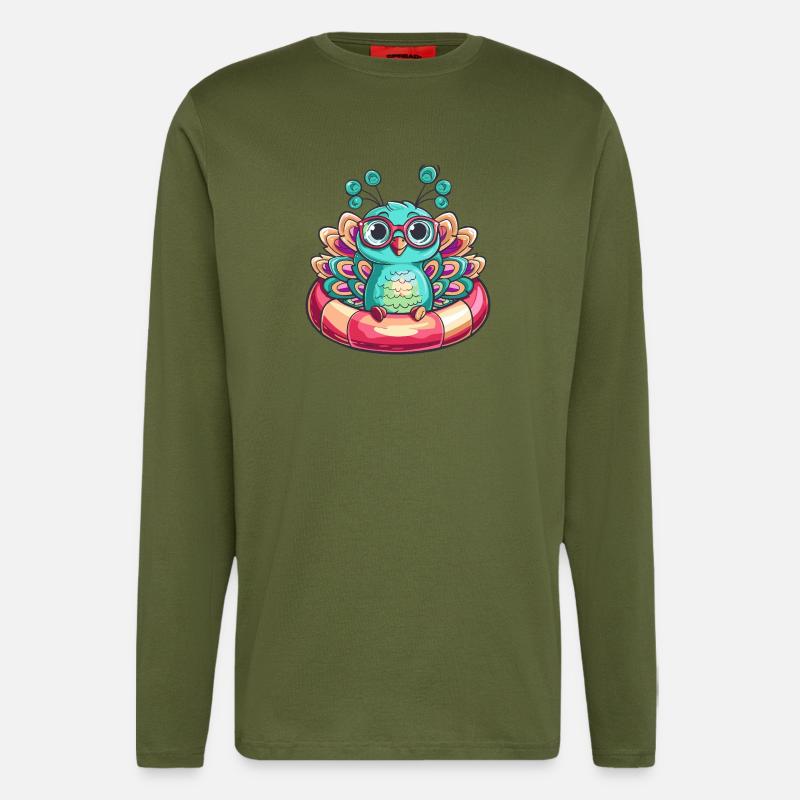 Pfau Vogel Comic Cool - Langarmshirt - made by SPREAD  - MOSS GREEN