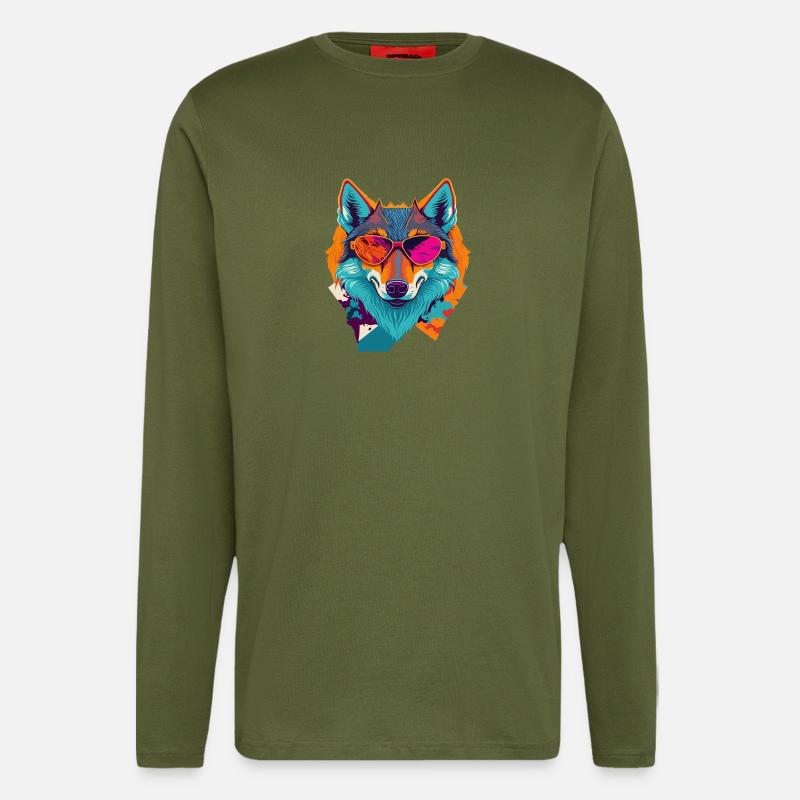 Retro-Wolfsaufstand - Langarmshirt - made by SPREAD  - MOSS GREEN