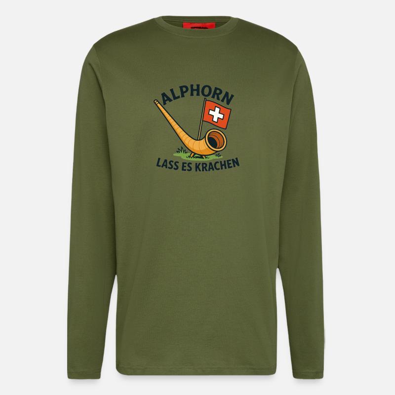 Alphorn lass es krachen - Langarmshirt - made by SPREAD  - MOSS GREEN
