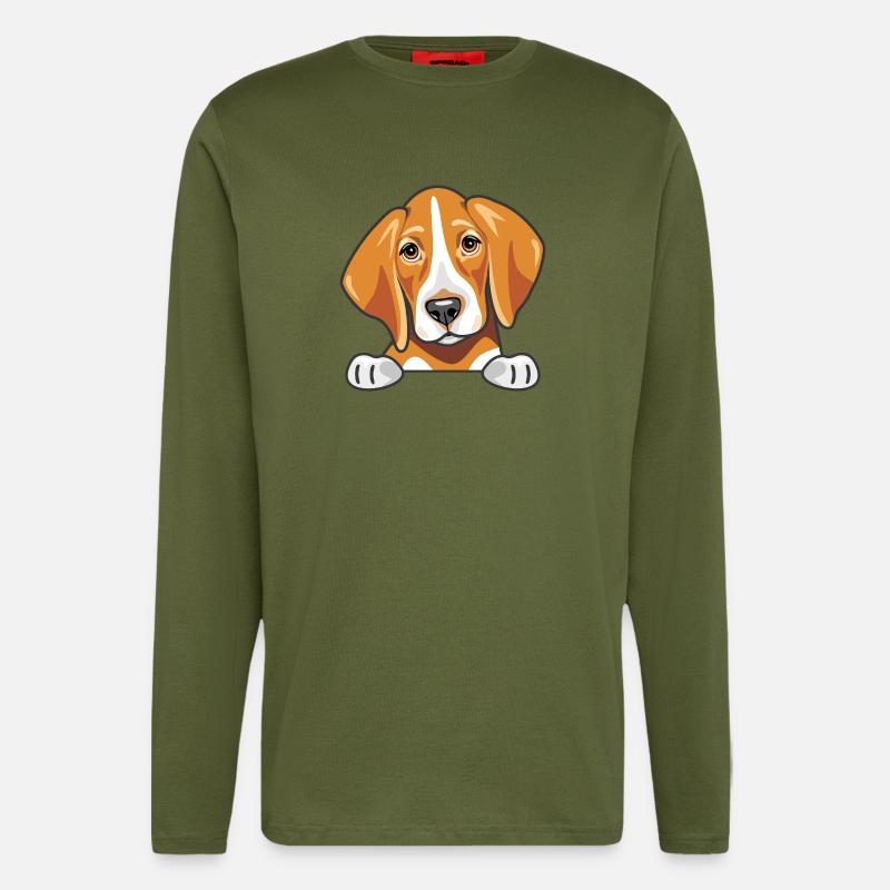 Coup d’œil mignon foxhound triste - Manches longues bio décontracté fabriqué en UE - MOSS GREEN