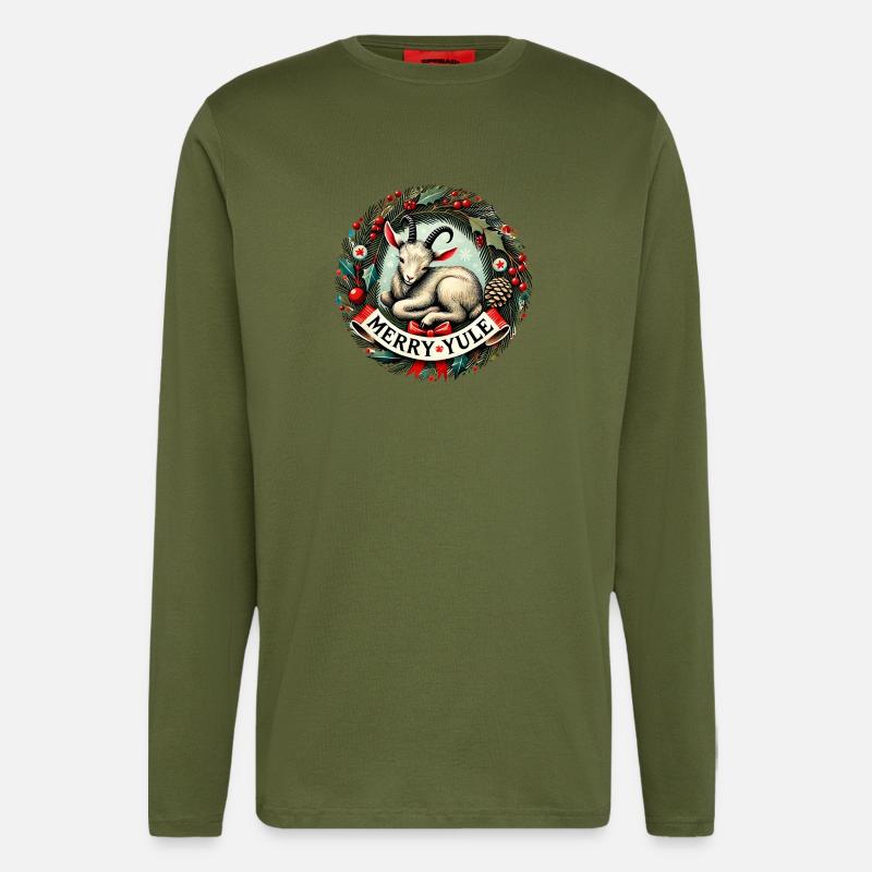Joyeuse chèvre de Noël - Manches longues bio décontracté fabriqué en UE - MOSS GREEN