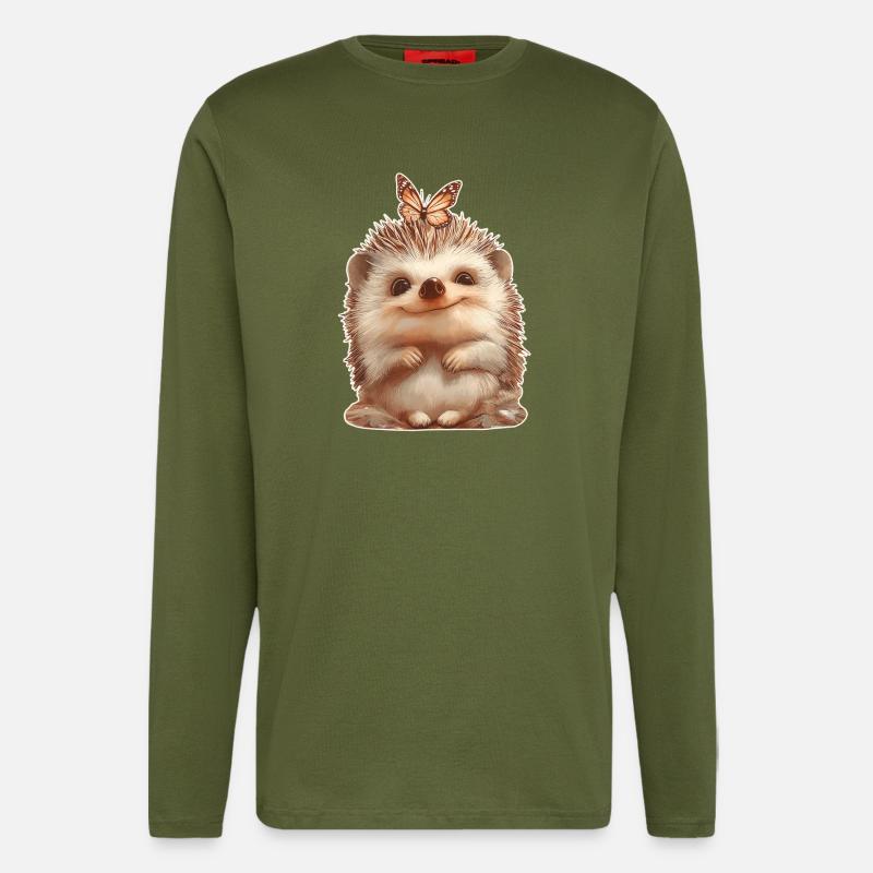 Igel mit Schmetterling - Langarmshirt - made by SPREAD  - MOSS GREEN