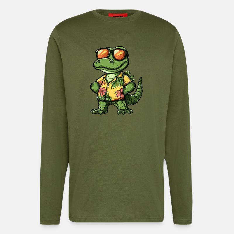 Alligator Comic Urlaub - Langarmshirt - made by SPREAD  - MOSS GREEN