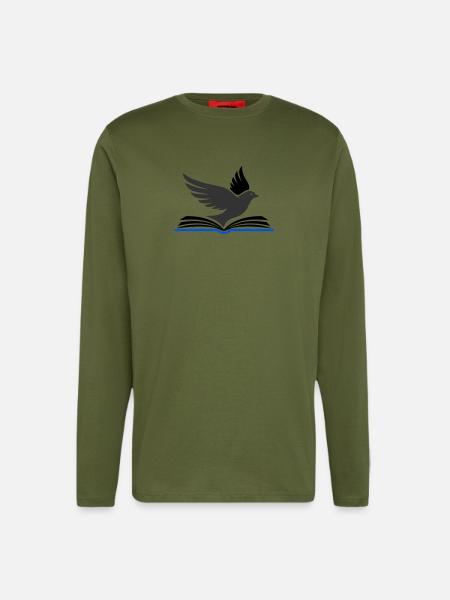 Bird flies out of book - Longsleeve - made by SPREAD  - MOSS GREEN