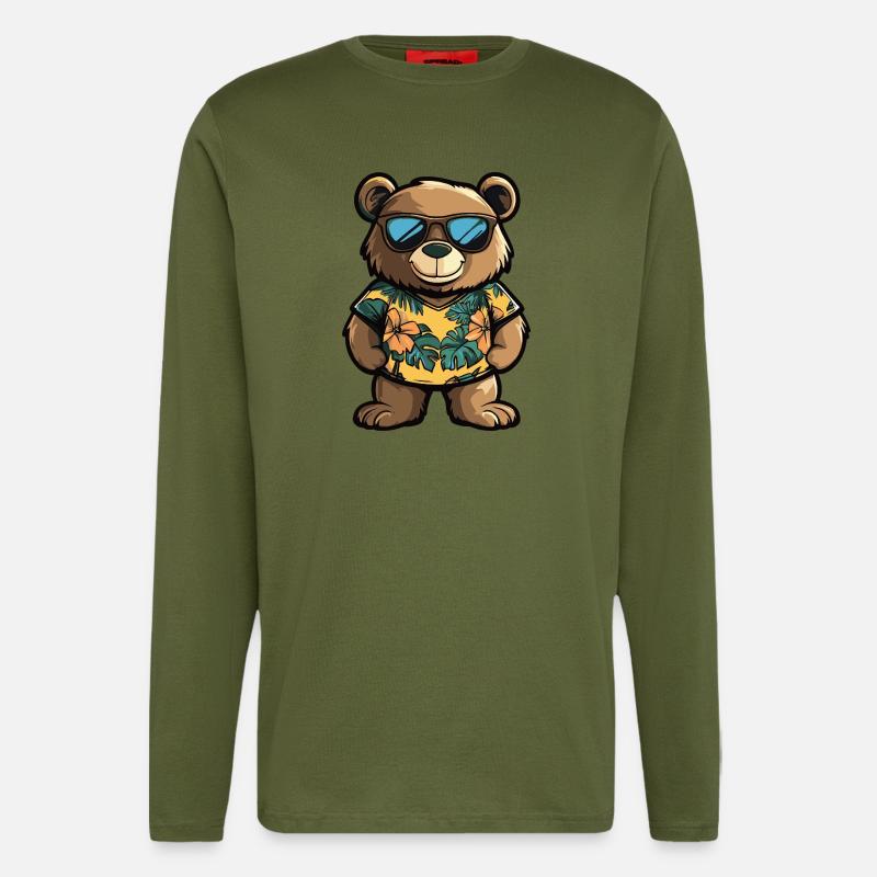 Bär Comic Urlaub - Langarmshirt - made by SPREAD  - MOSS GREEN