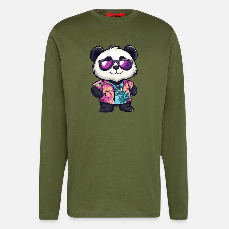 Panda Comic Urlaub - Langarmshirt - made by SPREAD  - MOSS GREEN
