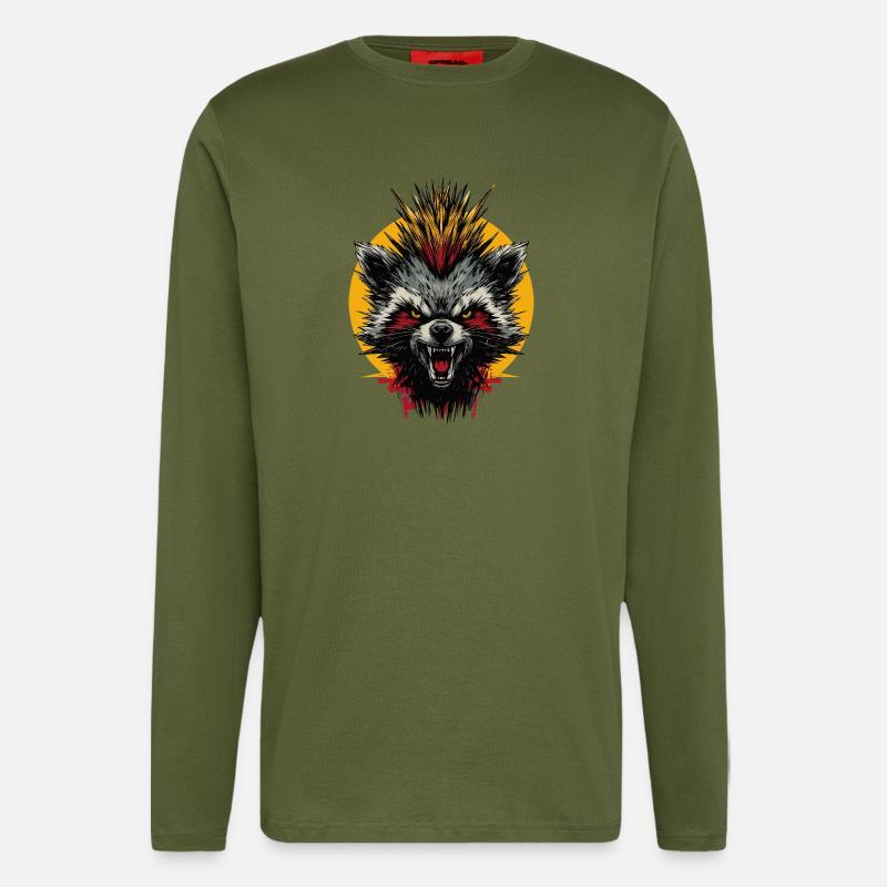 Grimmiger Punkrock Waschbär - Langarmshirt - made by SPREAD  - MOSS GREEN