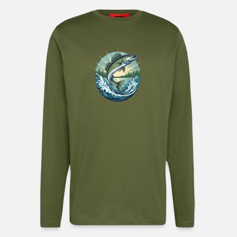Springender Zander - Langarmshirt - made by SPREAD  - MOSS GREEN