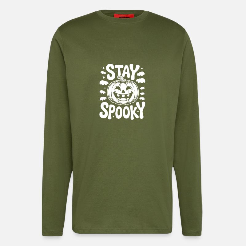Restez effrayant drôle Halloween Design - Manches longues bio décontracté fabriqué en UE - MOSS GREEN