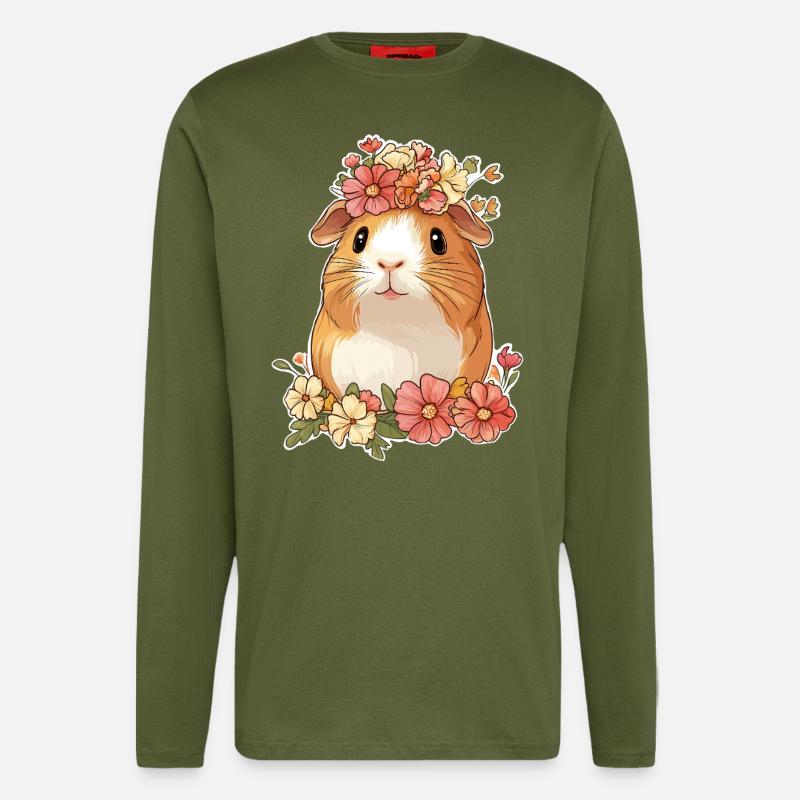 Meerschweinchen mit Blumen - Langarmshirt - made by SPREAD  - MOSS GREEN