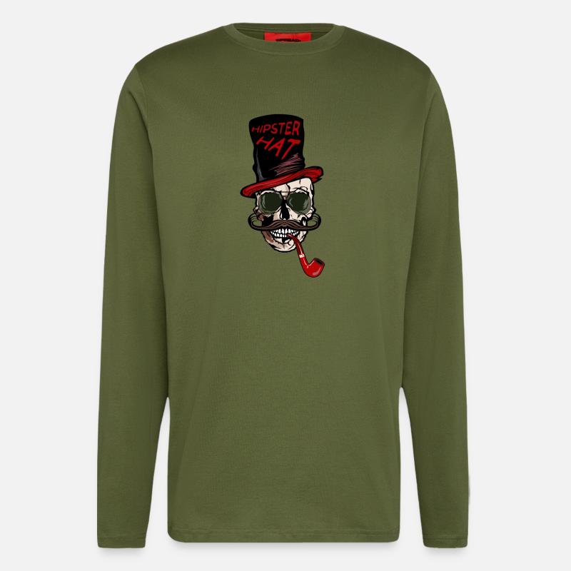 Kopf des Todeshippie-Hutschnurrbart-Kranzitats - Langarmshirt - made by SPREAD  - MOSS GREEN