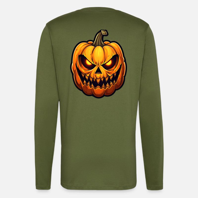 Conception de citrouille d’Halloween - Manches longues bio décontracté fabriqué en UE - MOSS GREEN