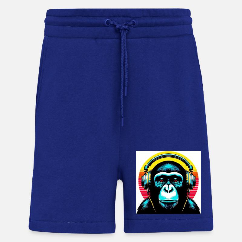 Schimpansenaffe hört Musik mit Kopfhörern - Shorts - made by SPREAD - Iconic Blue