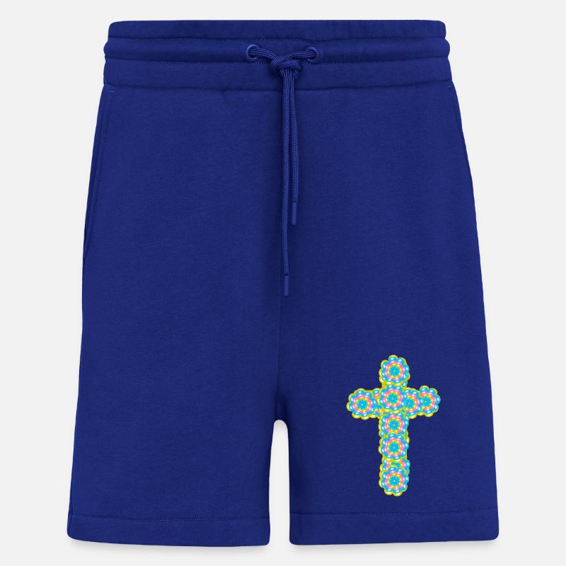 Croix Jésus Croix Crucifix Fleurs - Short bio décontracté fabriqué en UE - Iconic Blue