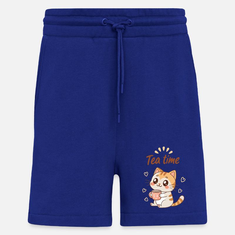 Mignon Chat Tea Time Douceur Cozy - Short bio décontracté fabriqué en UE - Iconic Blue
