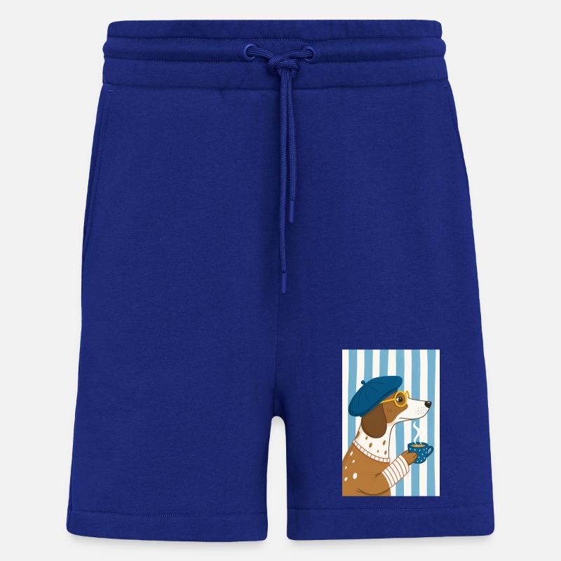 Chien chic café et béret - Short bio décontracté fabriqué en UE - Iconic Blue