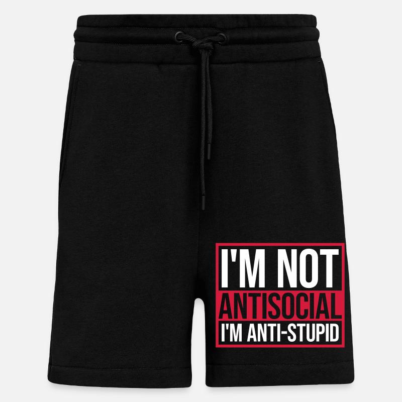 pas antisocial anti-stupide - Short bio décontracté fabriqué en UE - SOLID BLACK