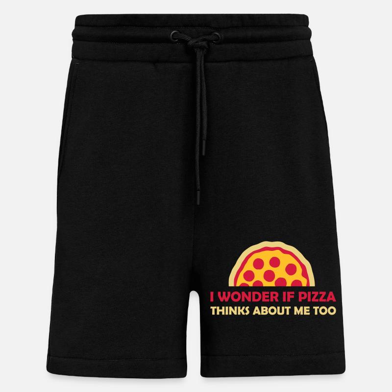 pizza thinks about me - Shorts - made by SPREAD - SOLID BLACK