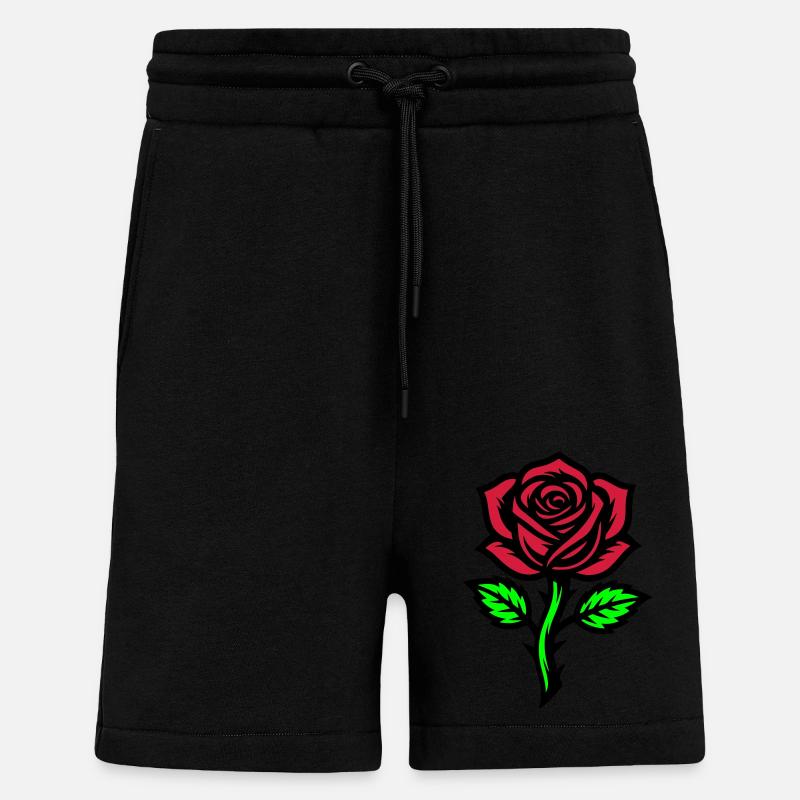 Icône de fleur de rose - Short bio décontracté fabriqué en UE - SOLID BLACK