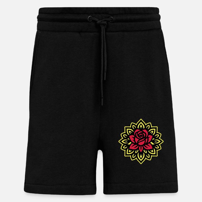 Mandala Fleur Rose - Short bio décontracté fabriqué en UE - SOLID BLACK