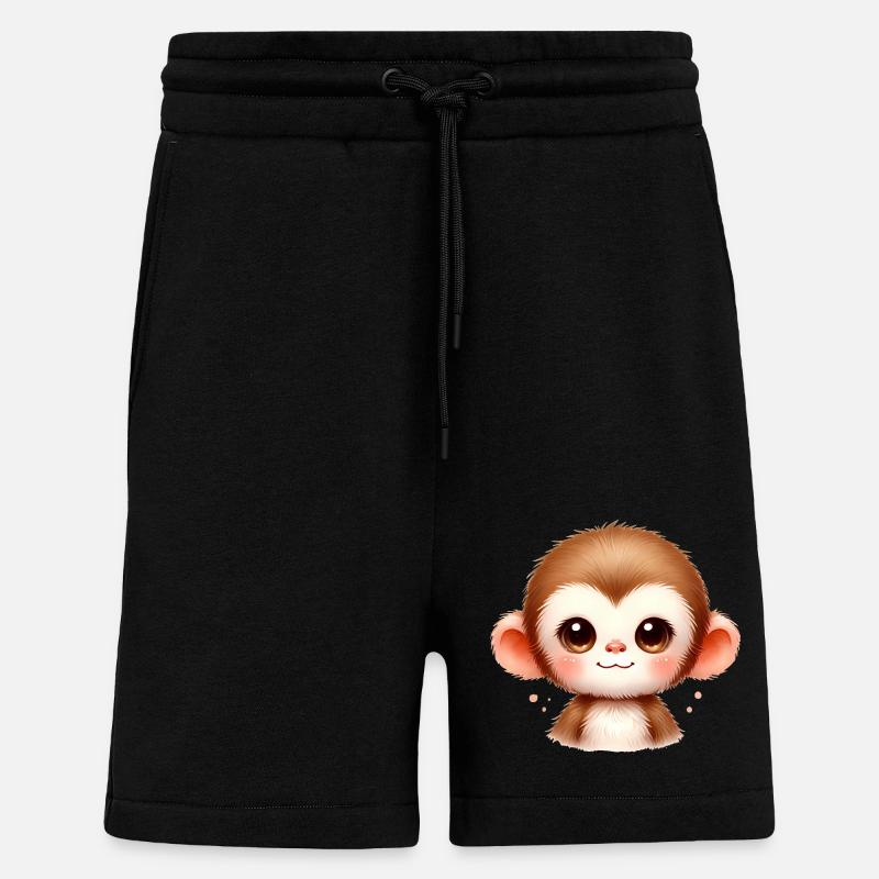 Mignon bébé singe aquarelle Art - Short bio décontracté fabriqué en UE - SOLID BLACK