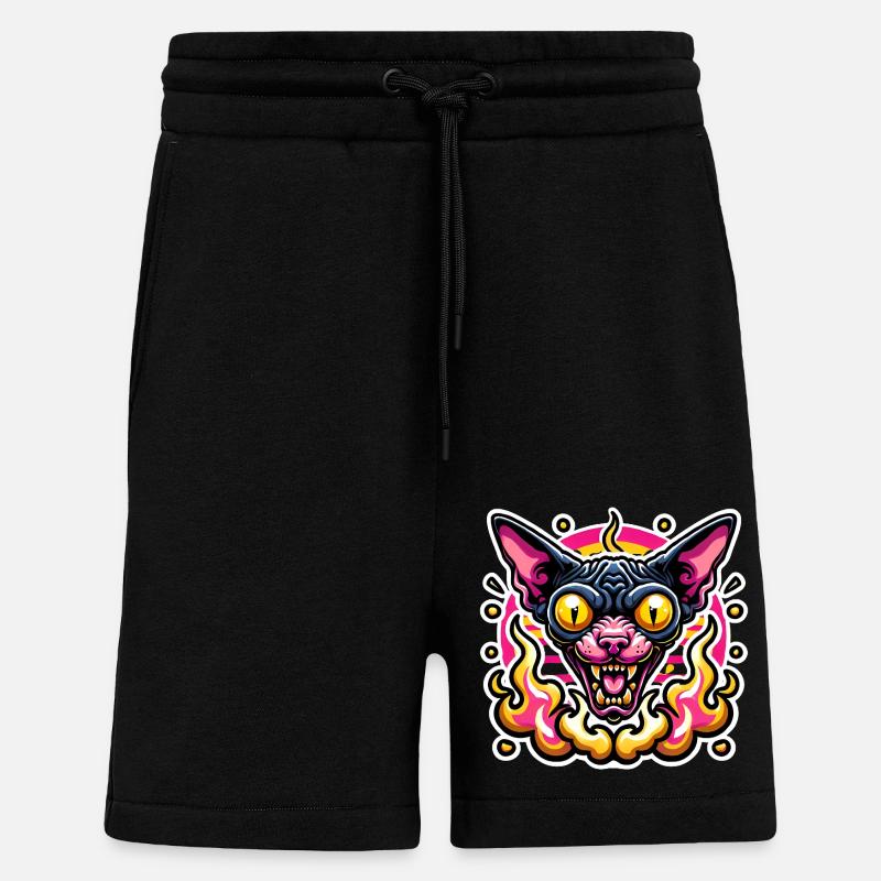 Fierce Sphynx Cat Valentine Flames - Shorts - made by SPREAD - SOLID BLACK