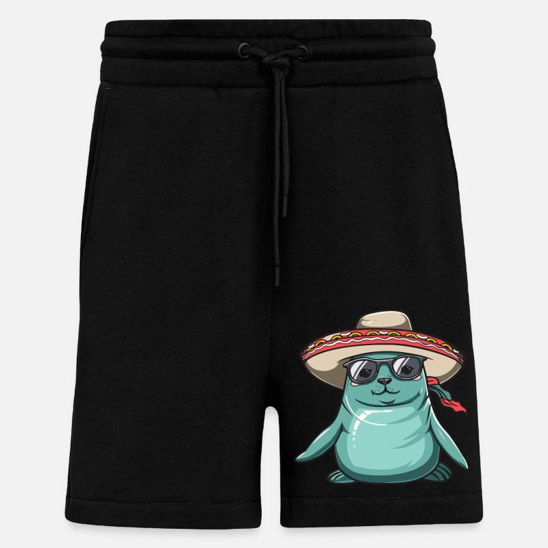 phoque animal drôle sombrero - Short bio décontracté fabriqué en UE - SOLID BLACK