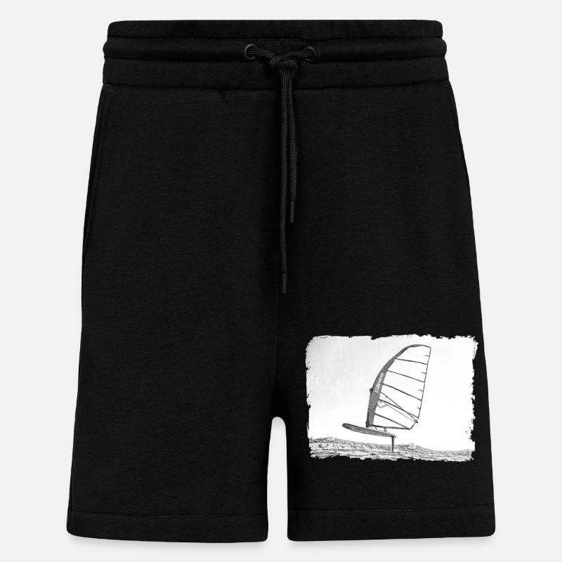 Windsurf Foil / Foiling Hand-Drawing Sketch - Short bio décontracté fabriqué en UE - SOLID BLACK