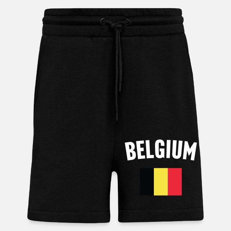 Drapeau de la Belgique - Short bio décontracté fabriqué en UE - SOLID BLACK